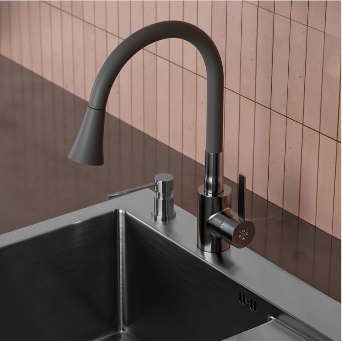 Смеситель для кухни Ростовская Мануфактура Сантехники SUS123GY-016F цвет Нержавеющая сталь Серый