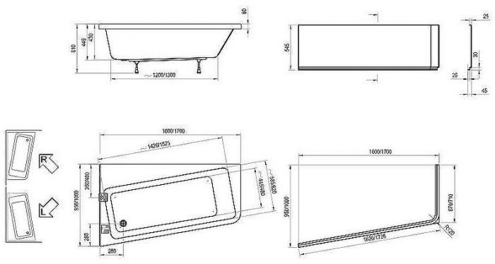 Акриловая ванна Ravak 10° 170x100 L C811000000 без гидромассажа