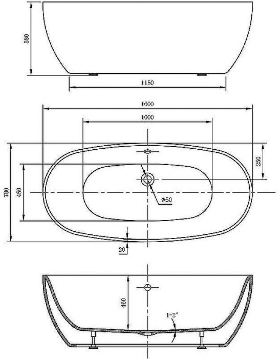 Акриловая ванна Vincea 160x78 VBT-405-1600 без гидромассажа