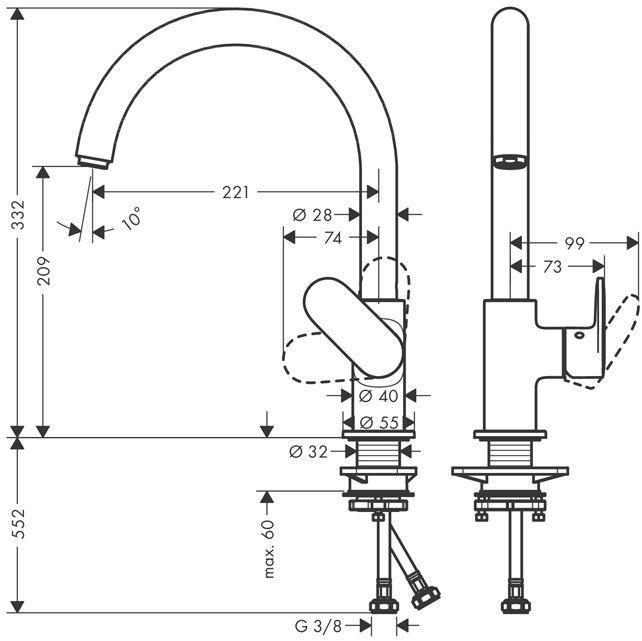 Hansgrohe Vernis Blend M35 Смеситель для раковины, однорычажный, излив 260 мм, цвет: хром