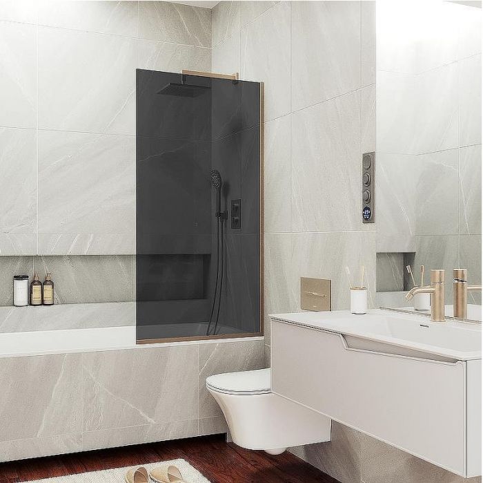 Шторка на ванну Maybah Glass MGV-252-2у 300x1400 в узком профиле Бронза стекло графитовое