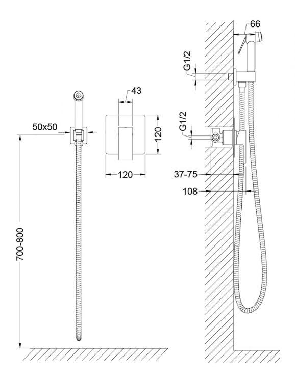 Смеситель встроенный с гигиеническим душем Timo Selene 2089/03SM черный