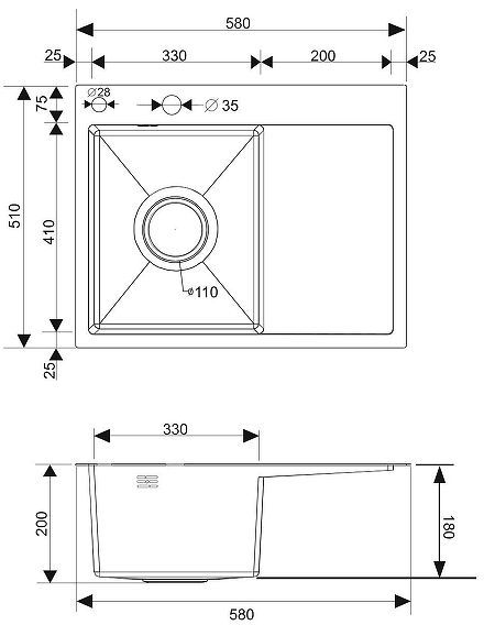 Кухонная мойка Ростовская Мануфактура Сантехники 58 MRK-5851BL-L Темный графит