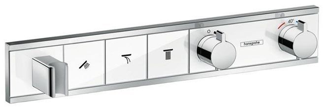 Hansgrohe RainSelect Смеситель для душа, встраиваемый, термостат на 3 переключателя, внешняя часть, цвет: хром/белый