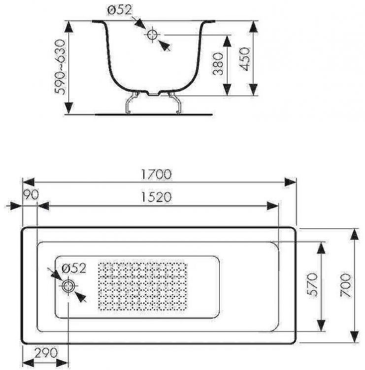 Чугунная ванна Kaiser 170х70 КВ-1607 с антискользящим покрытием