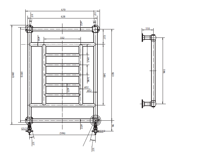 Полотенцесушитель настенный, проточный, c запорными вентилями SALERNO Cezares Полотенцесушитель настенный, проточный, c запорными вентилями SALERNO Cezares