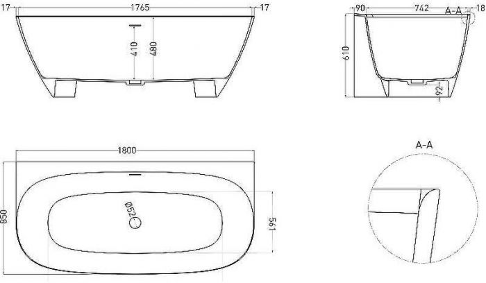 Ванна из искусственного камня Salini Sofia Wall 180х85 102513G Белая глянцевая