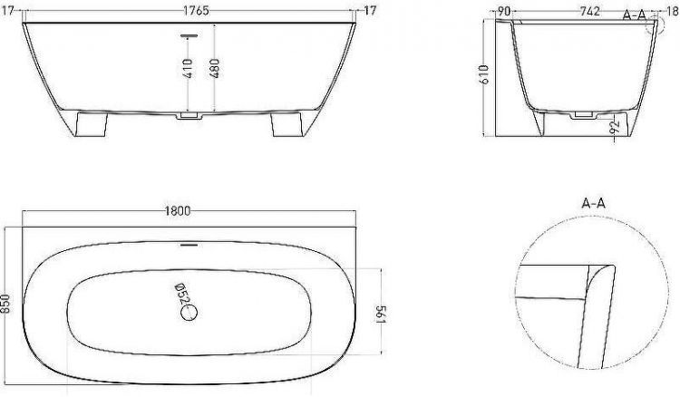 Ванна из искусственного камня Salini Sofia Wall 180х85 102513G Белая глянцевая