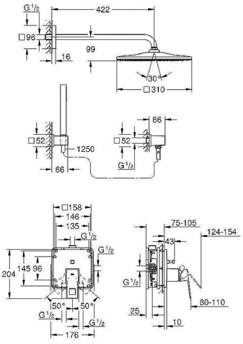 Душевая система Grohe Eurocube 25238000 Хром