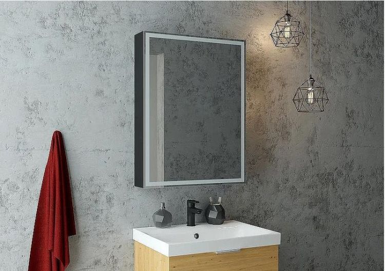 Зеркальный шкаф Континент Mirror Box black Led 60 МВК053 с подсветкой Черный