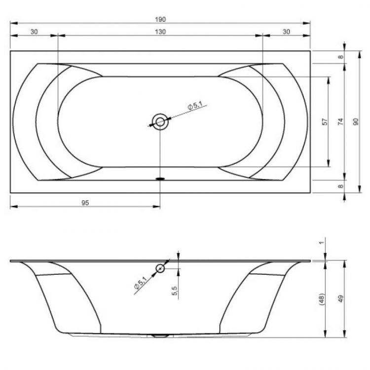 Акриловая ванна RIHO Linares Velvet 190x90, BT4810500000000 Акриловая ванна RIHO Linares Velvet 190x90, BT4810500000000
