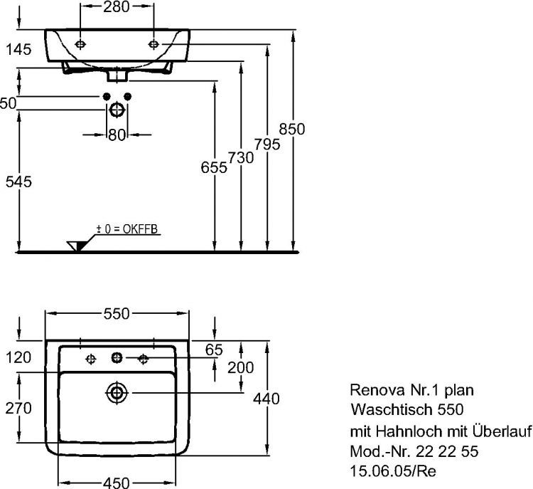 Раковина Keramag Renova Nr.1 Plan, 222255000