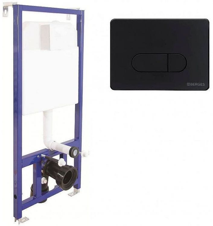 Комплект унитаза AM.PM Spirit FlashClean C701700WH+C707857WH с инсталляцией Berges Novum D5 040235 с сиденьем Микролифт и Черной матовой клавишей смыва