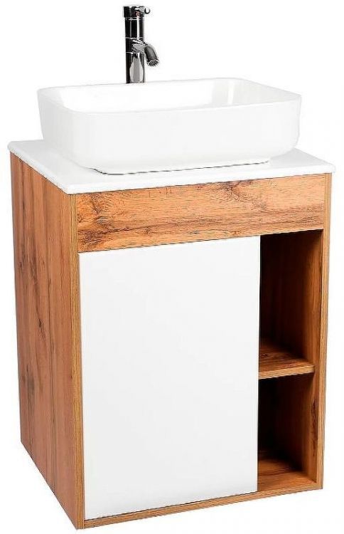 Тумба под раковину VIANT Бостон 56 VBOS56N-T1STP подвесная Белая Дуб Вотан