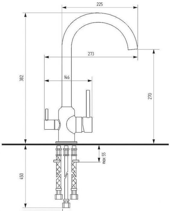 Смеситель для кухни Ulgran Classic U-020 Нержавеющая сталь
