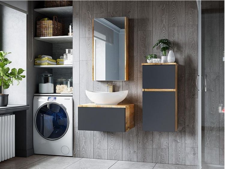 Тумба под раковину Misty Ива 90 П-Ива-01090-481Я подвесная Графит Дуб Вотан