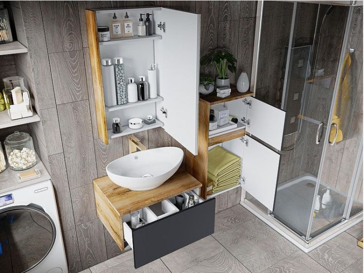 Тумба под раковину Misty Ива 90 П-Ива-01090-481Я подвесная Графит Дуб Вотан