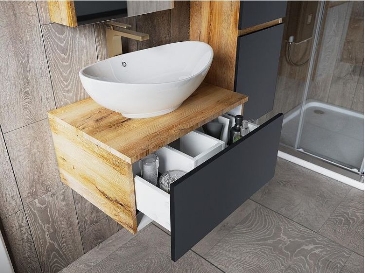 Тумба под раковину Misty Ива 90 П-Ива-01090-481Я подвесная Графит Дуб Вотан