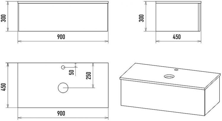 Тумба под раковину Misty Ива 90 П-Ива-01090-481Я подвесная Графит Дуб Вотан