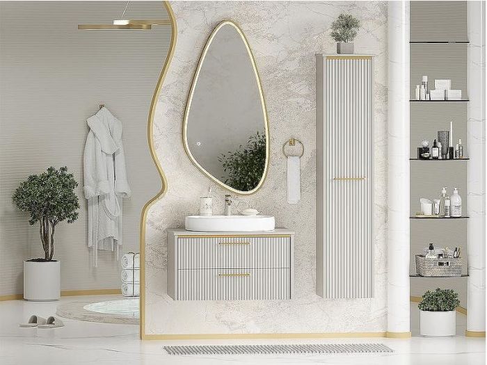 Шкаф пенал Brevita Elche 35 R ELC-05035-010R Серый кашемир Золото