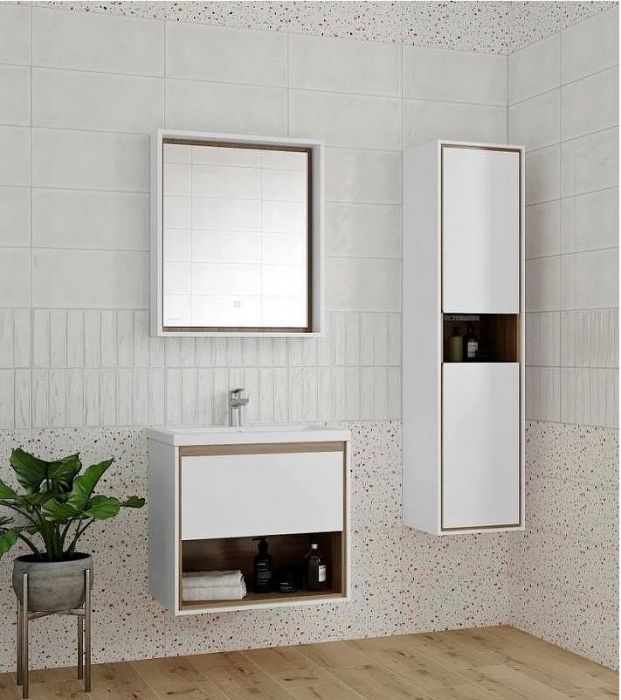 Шкаф пенал Cersanit Louna 35 SP-SL-LOU/Wh подвесной Белый глянец дуб Эврика