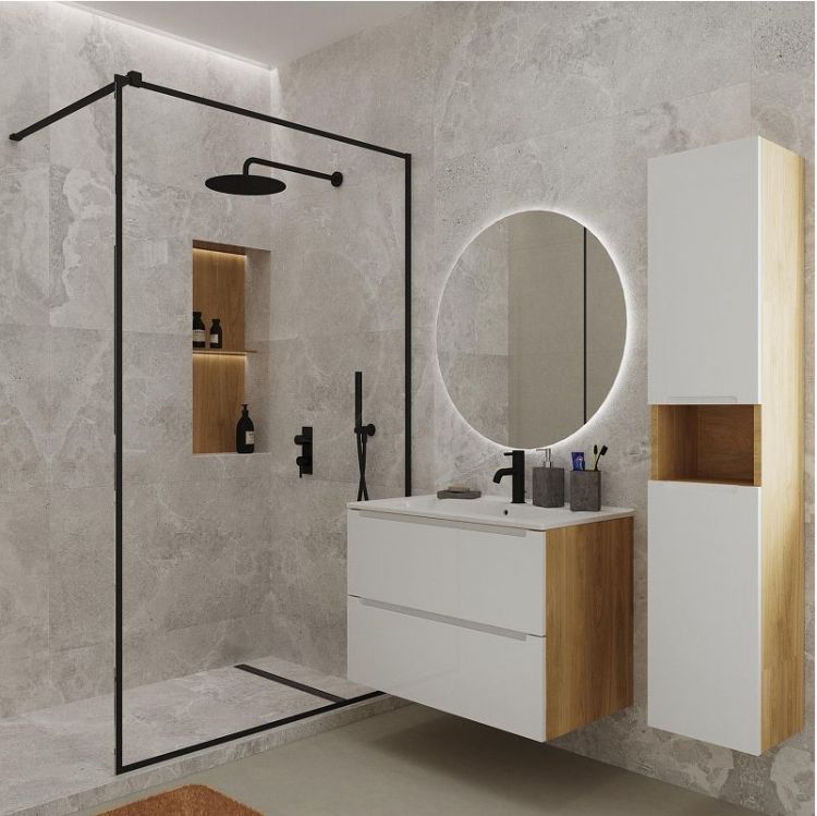 Шкаф пенал ЗОВ Дион 30 DPBD подвесной цвет Белый матовый Дуб медовый