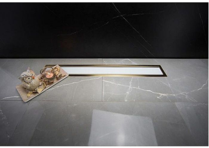 Душевой лоток Pestan Confluo Premium Line 750 White Glass Gold 13100123 с решеткой Белый глянцевый Золото глянцевое