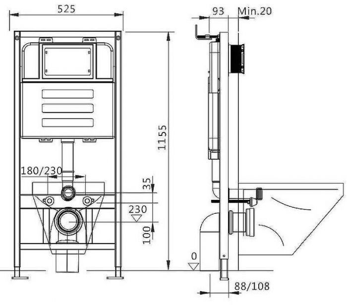 Комплект унитаза с инсталляцией Maretti Elena EA73UM56052 с сиденьем Микролифт и Черной матовой клавишей смыва