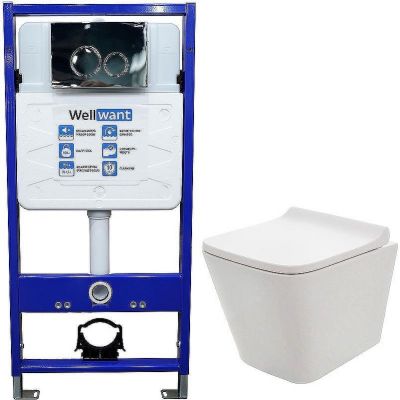 Комплект унитаза AQUAme AQM2004 с инсталляцией WellWant Standart 50 WWISI1110B с сиденьем Микролифт и клавишей смыва Хром глянцевый