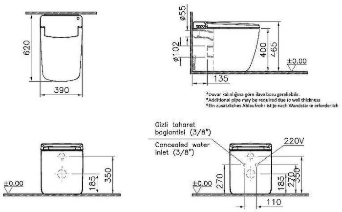 Унитаз биде Vitra V-Care Prime 7232B403-6217 приставной с сиденьем Микролифт