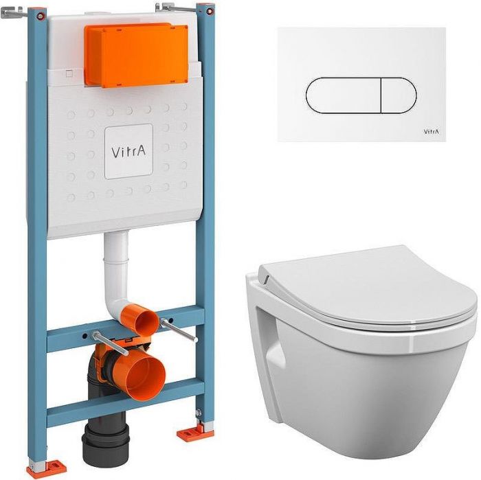 Комплект унитаза с инсталляцией Vitra L-Box S50 9003B003-7203 с сиденьем Микролифт и Белой глянцевой клавишей смыва