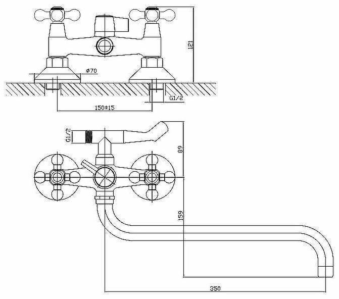 Смеситель для ванны Viko V-1215 универсальный Хром Смеситель для ванны Viko V-1215 универсальный Хром