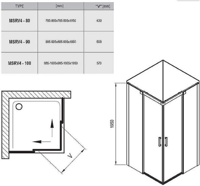 Душевой уголок Ravak Matrix MSRV4-80/80 80х80 1WV44C00Z1 профиль Хром стекло Transparent