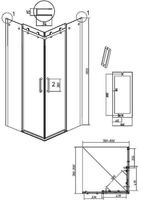 Душевой уголок Grossman Classic 80х80 300.K33.04.8080.21.00 профиль Черный матовый стекло прозрачное