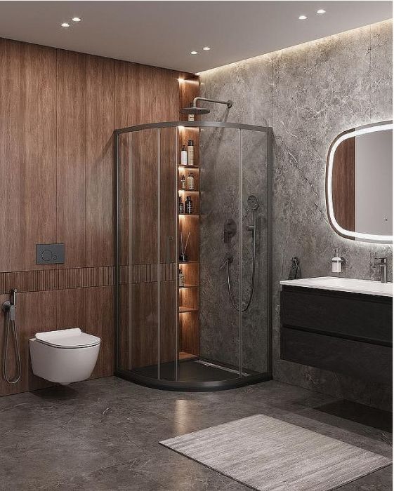 Душевой уголок Cezares Molveno 90x90 MOLVENO-R-1-90-C-GM-IV профиль Оружейная сталь стекло прозрачное