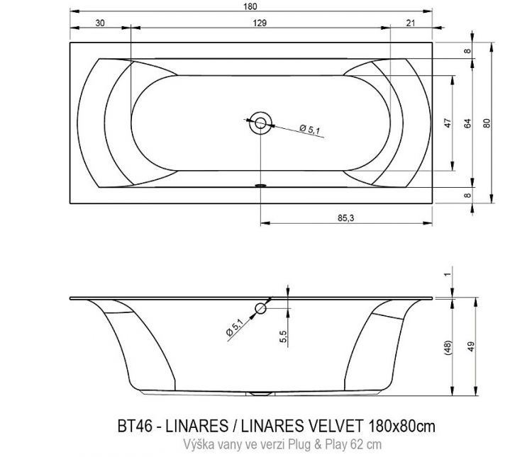 Акриловая ванна RIHO LINARES Plug&Play 180x80 RIGHT, BD5500500000000 Акриловая ванна RIHO LINARES Plug&Play 180x80 RIGHT, BD5500500000000