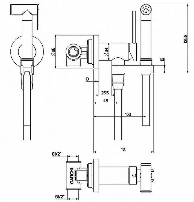 Гигиенический душ со смесителем Gattoni RT010BO Белый матовый