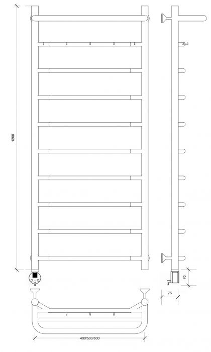 Полотенцесушитель электрический Secado Агата 1 КСП 120x60 черный матовый