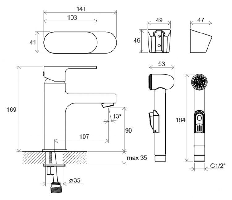 Смеситель Ravak Chrome CR 112.00 для раковины с гигиеническим душем Смеситель Ravak Chrome CR 112.00 для раковины с гигиеническим душем