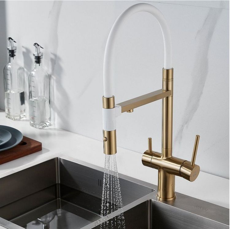 Смеситель для кухни Rose R958G цвет Золотой сатин Черный