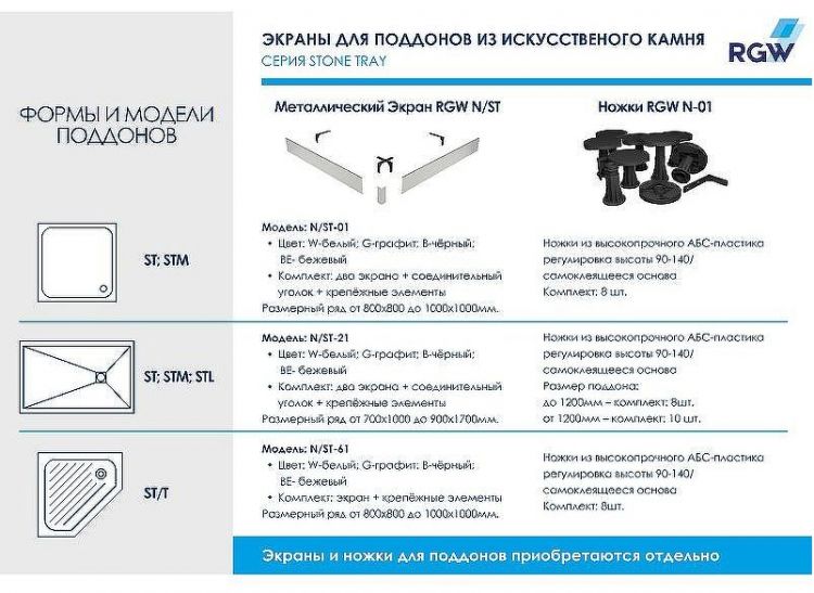 Душевой поддон из искусственного камня RGW Stone Tray ST-W 75x75 16152075-01 Белый