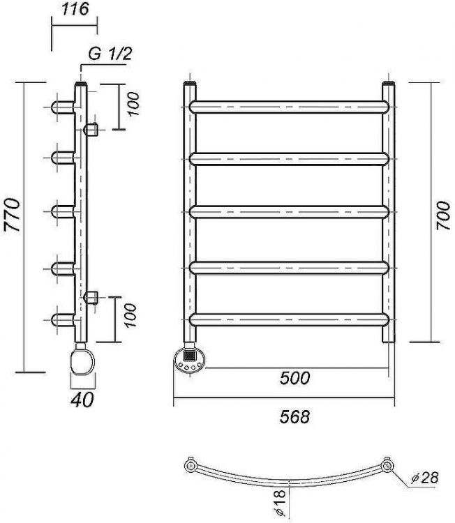 Электрический полотенцесушитель Domoterm Калипсо П5 500x700 АБР EL Античная бронза