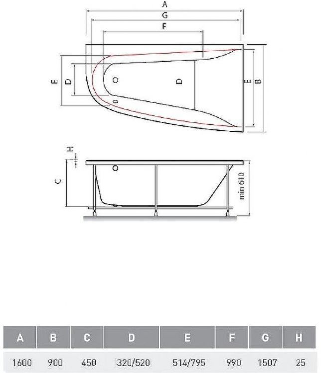 Акриловая ванна Vayer Boomerang 160x90 L Гл000010848 без гидромассажа