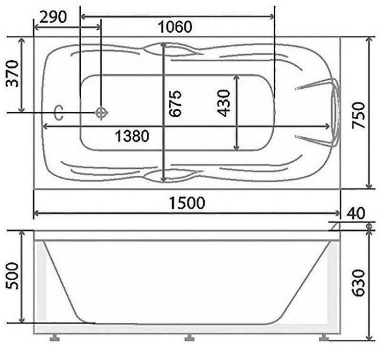 Акриловая ванна BellSan Эрика 150x75 4627171531513 с гидромассажем