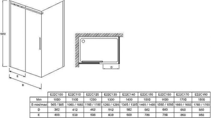 Душевая дверь Jacob Delafon Contra 140 E22C140-GA профиль Хром стекло прозрачное