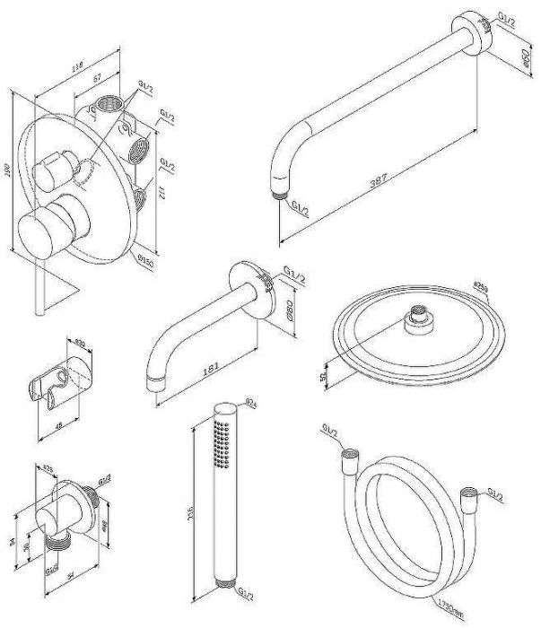 Душевая система Damixa Scandinavian Pure 936510300 Черная матовая