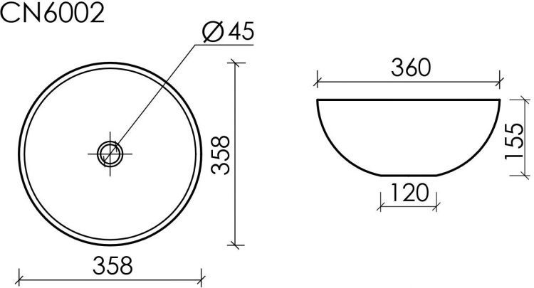 Умывальник CERAMICANOVA Element чаша накладная круглая 358 мм CN6002
