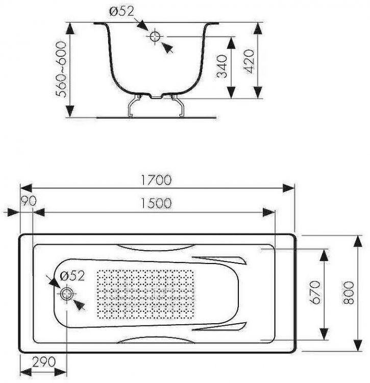 Чугунная ванна Kaiser 170х80 КВ-1706 с антискользящим покрытием