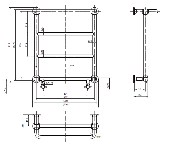 Полотенцесушитель настенный, проточный, c запорными вентилями TARANTO Cezares Полотенцесушитель настенный, проточный, c запорными вентилями TARANTO Cezares