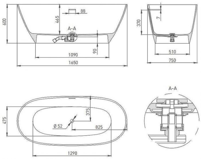 Ванна из искусственного камня Salini Sofia 165х75 102521M Белая матовая